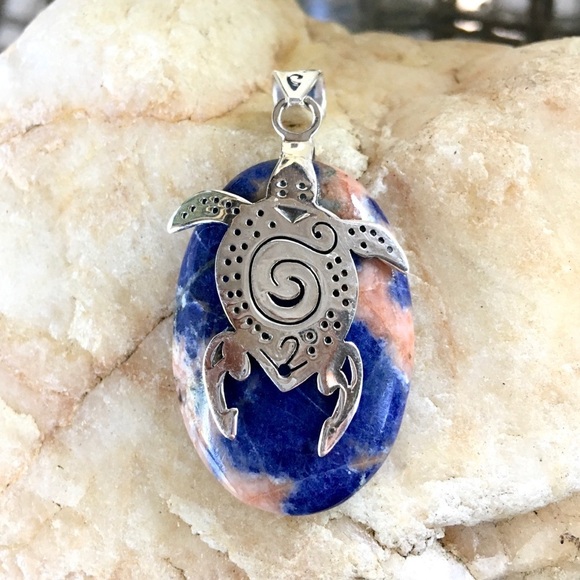 ORANGE SODALITE artisan sterling silver turtle pendant NWT - Picture 5 of 5